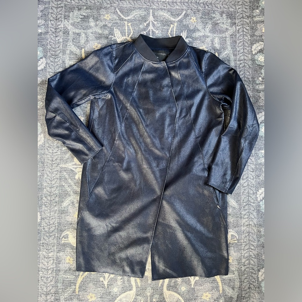 Coster Copenhagen Navy Blue Crocodile Embossed Leatherette Long Coat